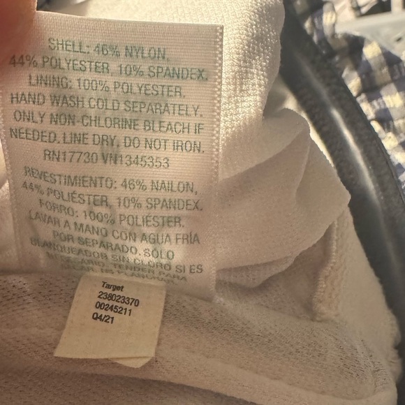 Kona Sol Navy and White Checkered Ruffled Neckline Swimsuit size Large - Picture 6 of 6